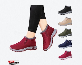 Women's Waterproof Ankle Boots – Plush Warm Snow Shoes, Thick Platform Cotton Outdoor Wear