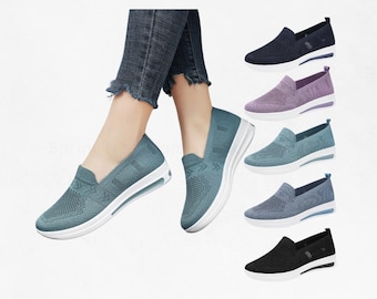 Tênis feminino leve e respirável – Sapatos planos antiderrapantes para caminhada