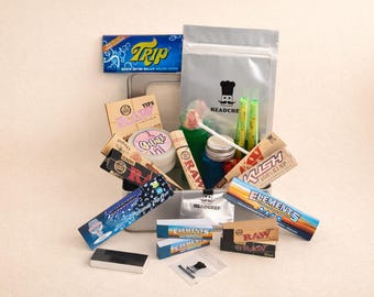 Juego de regalo de lata de liar mediana / Cesta de accesorios con papeles, boquillas, molinillo, bandeja y almacenamiento