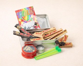 Juego de regalo con lata pequeña para liar / Cesta compacta para accesorios con papeles, puntas, crudo y almacenamiento