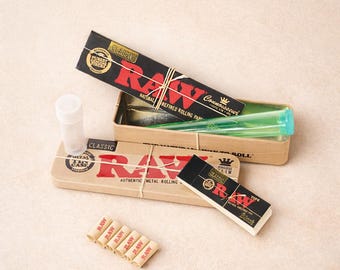 Kit de liado RAW con estuche de hojalata, papeles, boquillas, boquilla de vidrio y almacenamiento