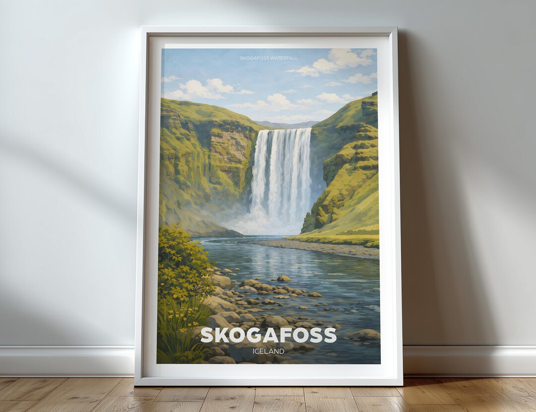 Skogafoss Waterfall Print, Iceland Wall Art, Europe Travel Poster ...
