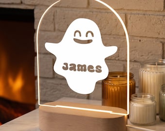 Luce notturna personalizzata a forma di fantasma, lampada di Halloween con nome personalizzato, decorazione spettrale per la cameretta dei bambini, regalo di Halloween per bambino o bambina