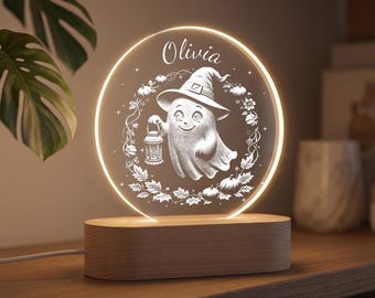 Personalized Halloween Night Light, Custom Name Ghost Lamp, Kids Halloween Gift, Spooky Room Decor, Pumpkin LED Light, Fall Holiday Decor