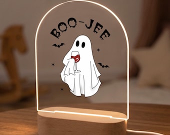 Boo-Jee Ghost Halloween Night Light, Funny Wine Ghost Acrylic Lamp, Spooky Bar Cart Decor, Halloween Gift for Wine Lover