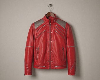 Michael Jackson Beat It Jacket – Red Biker Leather Costume for Men | Concert Style MJ Tribute Coat