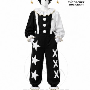 Anime Jester Costume | Black and White Clown Harlequin Outfit for Cosplay, Halloween Events