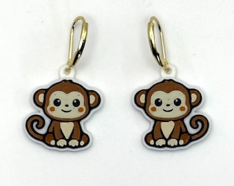 Hangoorbellen aap, leuke gelaagde sieraden voor gaatjes in de oren.