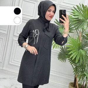 chinese dress ladies Tunics Muslim Hijab Tops Turkish Blouse Women Long Sleeve Irregular Sh   Alna, LLC