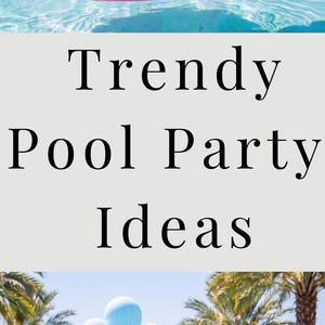 May include: A pink and white striped pool float with the text Ellie's 10th Birthday, accompanied by silver number 10 balloons and pink and white balloons. A yellow circular backdrop with the text Karli's 17th Birthday and blue and white floats.