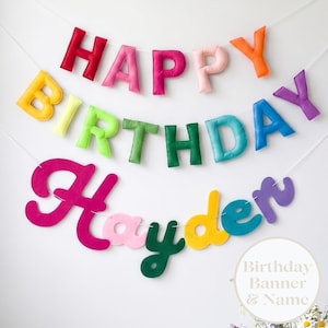 Rainbow Birthday Banner Party Decoration Wall Display Colorful Bunting Reusable Garland Felt Letters Happy Birthday Backdrop Festive Banner Birthday & Name