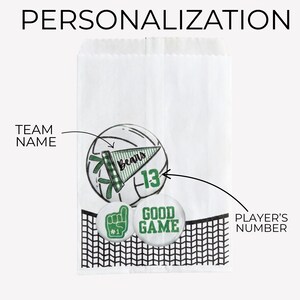 May include: White paper bag with a volleyball graphic, the word "Bears" on a pennant, and the number 13. The bag also features a "Good Game" button and a foam finger graphic. The word "PERSONALIZATION" is at the top.
