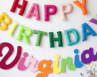Personalized Colorful Happy Birthday Banner Party Decoration Custom Rainbow Bunting Reusable Garland Felt Letters Birthday Photo Backdrop