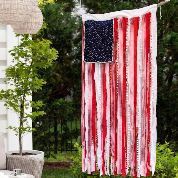 Patriotic Ribbon Flag 4th of July Memorial Day USA Banner Red White Blue Decor America 250th Birthday Photo Backdrop for Independence Day