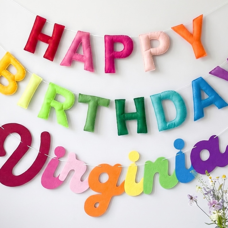 Rainbow Birthday Banner Party Decoration Wall Display Colorful Bunting Reusable Garland Felt Letters Happy Birthday Backdrop Festive Banner image 10