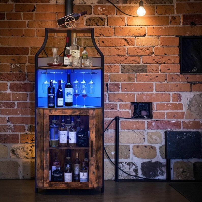 Industrial Corner Wine Bar Cabinet With LED Lights - Etsy