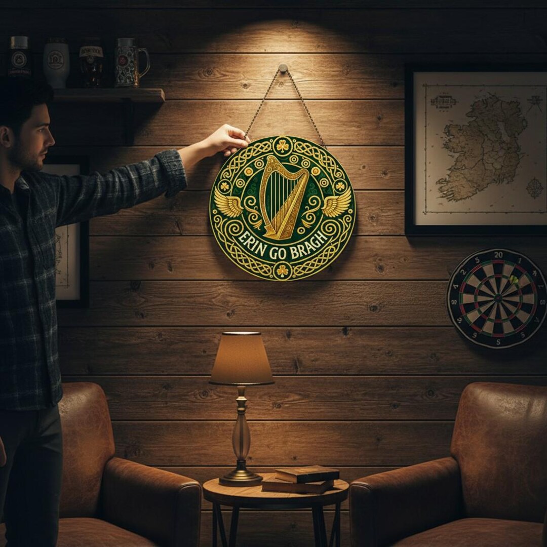 Harp Sign Erin Go Bragh Irish Pub Metal Sign | Harp & Shamrock Vintage Wall Decor ...