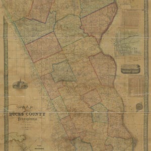 Mapa antiguo del condado de Bucks, Pensilvania, según estudios topográficos de 1850