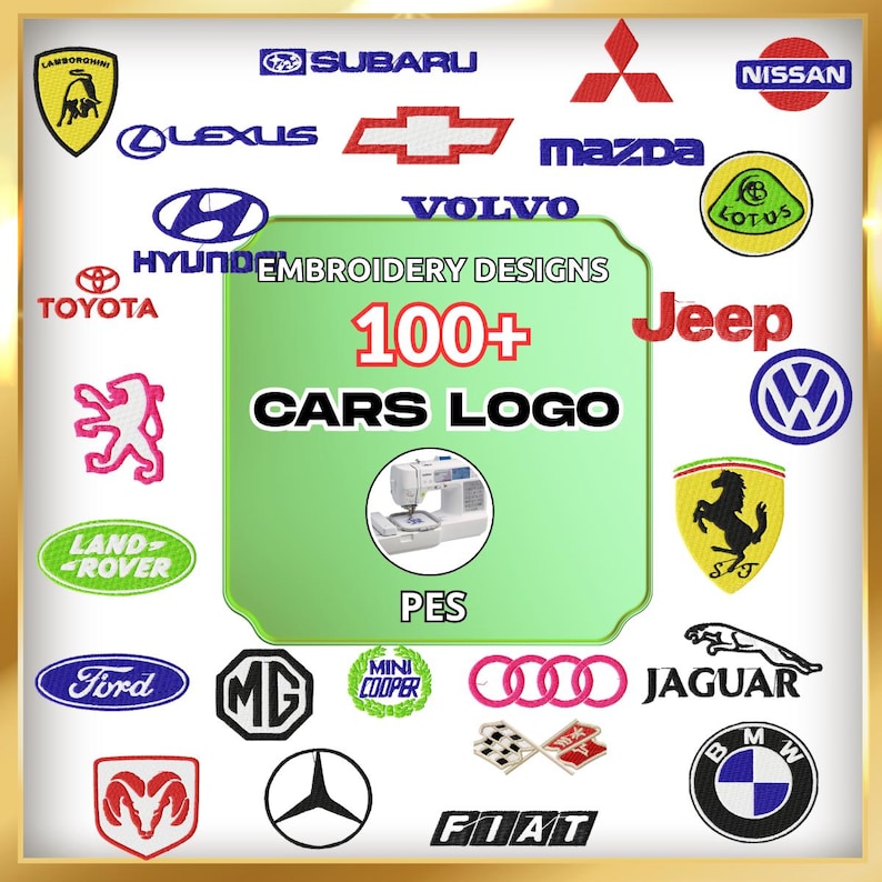 100+ Car Logo Machine Embroidery Designs Bundle - Automotive Brand ...