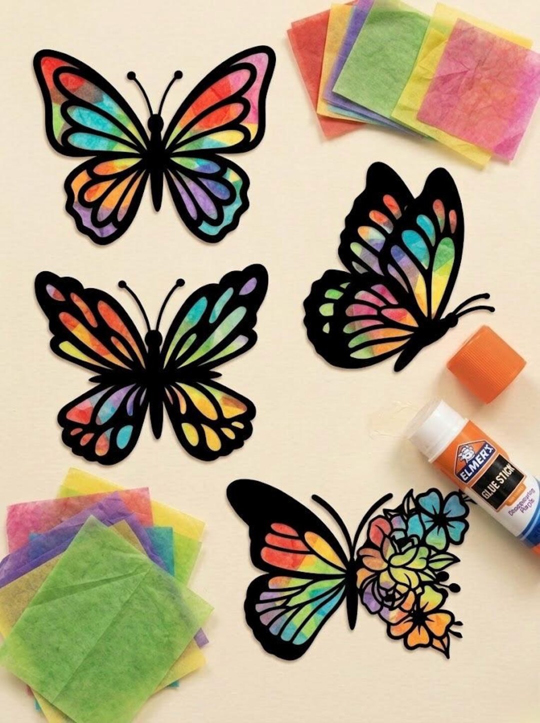 Butterfly Suncatcher Craft Kit, Kids Window Art Party Favors With Glue ...