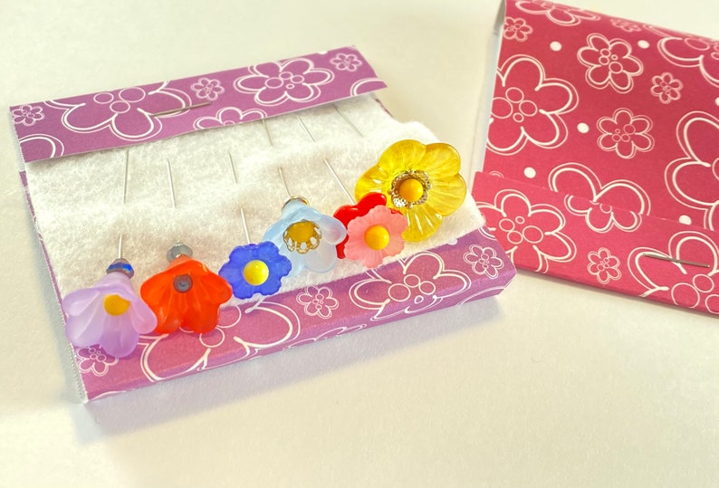 Sewing and Quilting Decorative Flower Pins, Flower Pincushion Pins for Sewing, Quilting or Scrapbook Embellishment, Includes Needle Case image 3