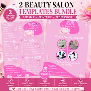 Pink Beauty Salon Menu Template, Editable Price List Canva, Hair Salon Flyer Template, Nail Spa Service Menu, Printable Salon Flyer Design