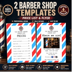 Barber Shop Price, Editorial Flyer | Silver Accent Layout | A4 Canva Template
