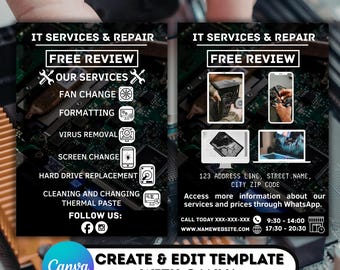 Computer Repair Flyer Template, Editable Canva Tech Service Flyer, Printable It Shop Ad, Virus Removal Screen Change Hard Drive Repair