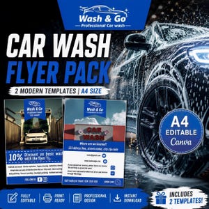 Car Wash Flyer, Sleek Auto Detailing Template | Canva Editable, A4 Printable, Mobile Van Design