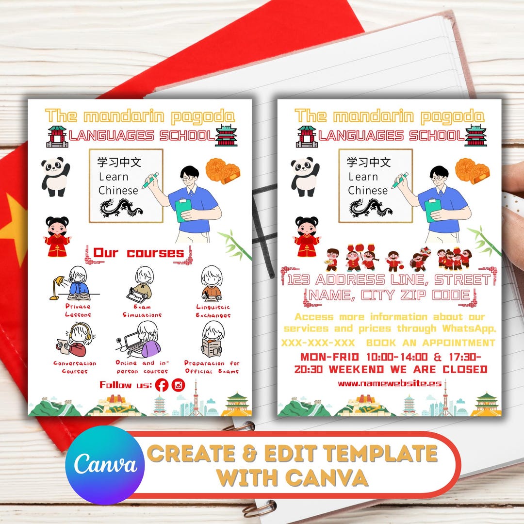 Chinese Language School Flyer Template, Editable Mandarin Class Flyer ...