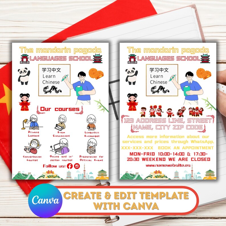 Mandarin Course Flyer Chinese Language School Flyer Template, Editable Mandarin Class Flyer ...