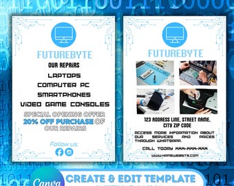 Tech Repair Shop Flyer Template, Editable Computer Repair Flyer, IT Services Canva Template, Laptop Repair Printable, Small Business