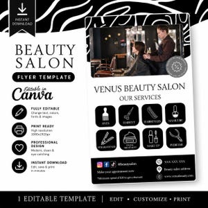 Beauty Salon Flyer Template, Editable Hair Salon Poster, Printable Services Menu, Nail Spa Promotion Flyer, Canva Salon Marketing