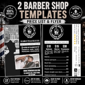 Barber Shop Flyer, Heritage Price List Template | Double Sided, A4 Size - Father Son Haircut