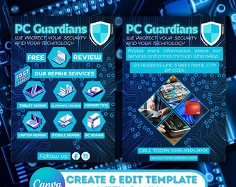 Computer Repair Shop Flyer Template, Editable Tech Service Flyer, Printable Virus Removal Ad, Canva Digital Download, IT Business Promo