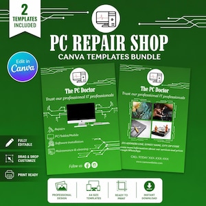 Small Business Owner, Plantilla A4 Editable en Canva para Servicios Informáticos, Descarga Digital