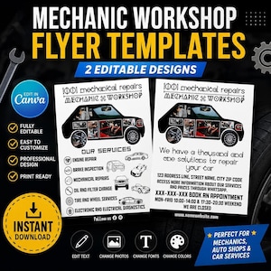 Auto Repair Flyer | Editable Workshop Template, Canva A4 - 300 DPI, Blue & Yellow Accents