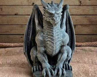 Stone Black Dragon Statue Concrete Guardian Sculpture Cement Mythical Creature Garden Fantasy Decor Outdoor Ornament Dragon Gift Idea