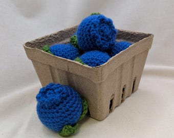 Crochet Blueberry Basket Set • Handmade Blueberries • Heirloom Style Soft Decor • Set of 6 Blueberries