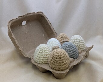 Crochet Egg Carton Set • Handmade Neutral Farm Eggs • Heirloom Style Soft Decor • Set of 6 Plush Eggs