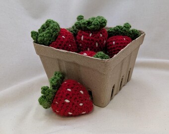 Crochet Strawberry Basket Set • Handmade Strawberries • Heirloom Style Soft Decor • Set of 6 Strawberries