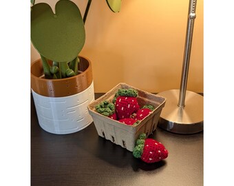 Crochet Strawberry Basket Set • Farmhouse Kitchen Desk Shelf Home Decor