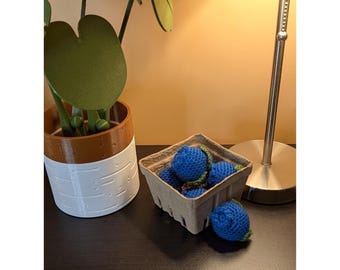 Crochet Blueberry Basket Set • Farmhouse Kitchen Desk Shelf Home Decor
