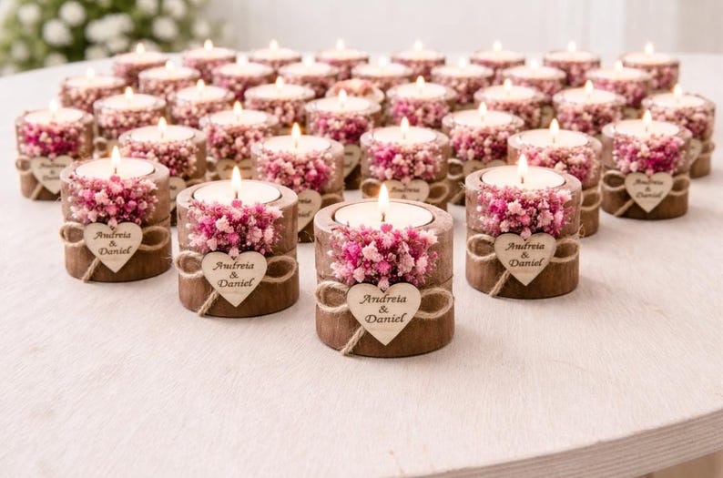 Personalized Wedding Candle Favor,Wedding Favors for Guest in Bulk Rustic Wooden Tealight holder, Bridal Shower Favors,Rustic Wedding decor image 16
