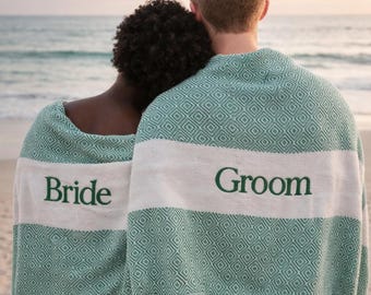 Toalla de playa bordada personalizada, con nombre personalizado, 100 x 180 cm (Boda en la playa). Regalo de boda, obsequios para invitados, detalles para despedida de soltera.