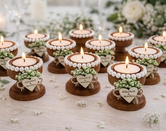 Recuerdo de vela de boda personalizado, regalos de boda para invitados a granel, portavelas de madera rústica, regalos de despedida de soltera, decoración rústica para bodas.