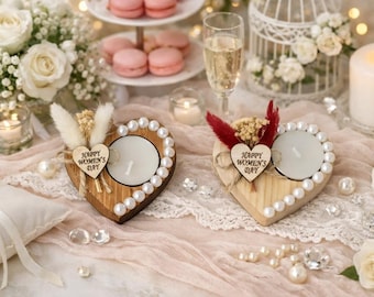Recuerdo de vela de boda personalizado, regalos de boda para invitados al por mayor, portavelas de madera rústica, regalos de despedida de soltera, vela de perla para boda.