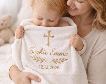 Personalized Towel Set, Embroidered Name Towel, Christening Towel, Baptism gift, Religious Keepsake, Cross Towel, Custom name Towel