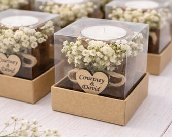 Personalized Wedding Candle Favor,Wedding Favors for Guest in Bulk Rustic Wooden Tealight holder, Bridal Shower Favors,Rustic Wedding decor