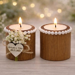 Personalized Wedding Candle Favor,Wedding Favors for Guest in Bulk Rustic Wooden Tealight holder, Bridal Shower Favors,Rustic Wedding decor image 7